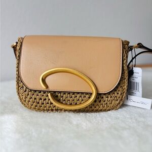 Oscar de la Renta Oath Crochet Raffia Natural with Gold Crossbody Bag NWT$1990